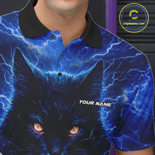 Load image into Gallery viewer, Blue Lightning Thunder Cat Bowling Jerseys for men custom Bowling Polo, 1/4 zip Team League Shirts NQS11428