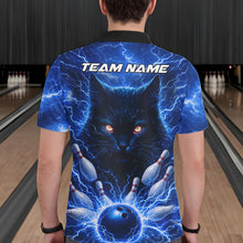 Load image into Gallery viewer, Blue Lightning Thunder Cat Bowling Jerseys for men custom Bowling Polo, 1/4 zip Team League Shirts NQS11428