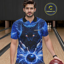 Load image into Gallery viewer, Blue Lightning Thunder Cat Bowling Jerseys for men custom Bowling Polo, 1/4 zip Team League Shirts NQS11428