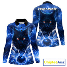 Load image into Gallery viewer, Blue Lightning Thunder Cat Bowling Jerseys for Women custom Bowling Polo, 1/4 zip Team League Shirts NQS11428