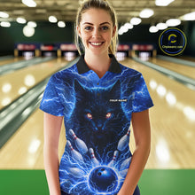 Load image into Gallery viewer, Blue Lightning Thunder Cat Bowling Jerseys for Women custom Bowling Polo, 1/4 zip Team League Shirts NQS11428