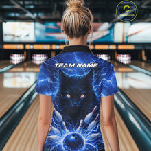 Load image into Gallery viewer, Blue Lightning Thunder Cat Bowling Jerseys for Women custom Bowling Polo, 1/4 zip Team League Shirts NQS11428