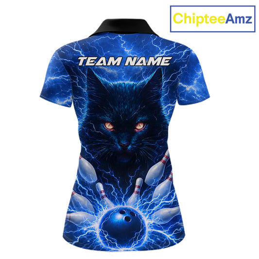 Blue Lightning Thunder Cat Bowling Jerseys for Women custom Bowling Polo, 1/4 zip Team League Shirts NQS11428
