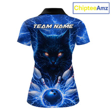 Load image into Gallery viewer, Blue Lightning Thunder Cat Bowling Jerseys for Women custom Bowling Polo, 1/4 zip Team League Shirts NQS11428