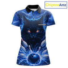 Load image into Gallery viewer, Blue Lightning Thunder Cat Bowling Jerseys for Women custom Bowling Polo, 1/4 zip Team League Shirts NQS11428