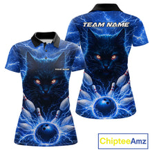 Load image into Gallery viewer, Blue Lightning Thunder Cat Bowling Jerseys for Women custom Bowling Polo, 1/4 zip Team League Shirts NQS11428