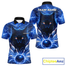 Load image into Gallery viewer, Blue Lightning Thunder Cat Bowling Jerseys for men custom Bowling Polo, 1/4 zip Team League Shirts NQS11428