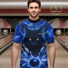 Load image into Gallery viewer, Blue Lightning Thunder Cat Bowling Jerseys for men custom Bowling Polo, 1/4 zip Team League Shirts NQS11428