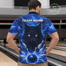 Load image into Gallery viewer, Blue Lightning Thunder Cat Bowling Jerseys for men custom Bowling Polo, 1/4 zip Team League Shirts NQS11428