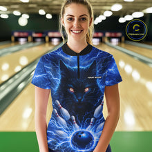 Load image into Gallery viewer, Blue Lightning Thunder Cat Bowling Jerseys for Women custom Bowling Polo, 1/4 zip Team League Shirts NQS11428
