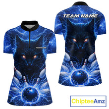 Load image into Gallery viewer, Blue Lightning Thunder Cat Bowling Jerseys for Women custom Bowling Polo, 1/4 zip Team League Shirts NQS11428