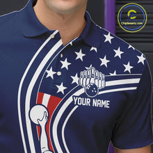 Load image into Gallery viewer, Retro bowling Polo, 1/4 Zip shirts for Men Custom American flag patriotic team bowling jerseys | Navy NQS11430