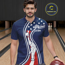 Load image into Gallery viewer, Retro bowling Polo, 1/4 Zip shirts for Men Custom American flag patriotic team bowling jerseys | Navy NQS11430