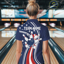 Load image into Gallery viewer, Retro bowling Polo, 1/4 Zip shirt for Women Custom American flag patriotic team bowling jersey | Navy NQS11430