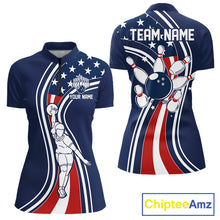 Load image into Gallery viewer, Retro bowling Polo, 1/4 Zip shirt for Women Custom American flag patriotic team bowling jersey | Navy NQS11430