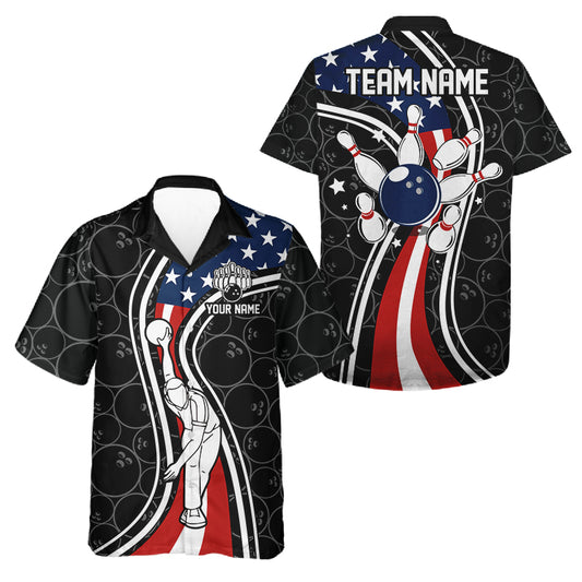 Black camo Retro bowling Hawaiian shirts Custom American flag patriotic team bowling button up jersey NQS11431