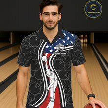Load image into Gallery viewer, Black camo Retro bowling Hawaiian shirts Custom American flag patriotic team bowling button up jersey NQS11431
