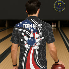 Load image into Gallery viewer, Black camo Retro bowling Hawaiian shirts Custom American flag patriotic team bowling button up jersey NQS11431