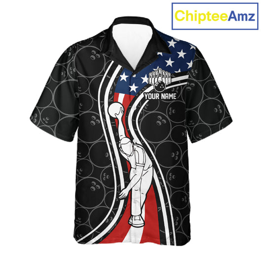 Black camo Retro bowling Hawaiian shirts Custom American flag patriotic team bowling button up jersey NQS11431