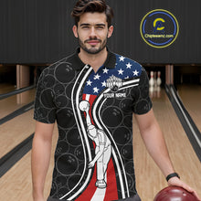 Load image into Gallery viewer, Black camo Retro bowling shirts for Men Custom American flag patriotic team bowling jerseys NQS11431