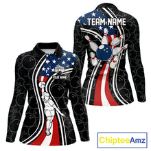 Load image into Gallery viewer, Black camo Retro bowling shirts for Women Custom American flag patriotic team bowling jerseys NQS11431