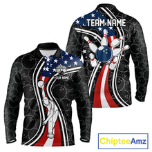 Load image into Gallery viewer, Black camo Retro bowling shirts for Men Custom American flag patriotic team bowling jerseys NQS11431