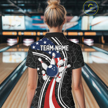 Load image into Gallery viewer, Black camo Retro bowling shirts for Women Custom American flag patriotic team bowling jerseys NQS11431