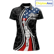 Load image into Gallery viewer, Black camo Retro bowling shirts for Women Custom American flag patriotic team bowling jerseys NQS11431