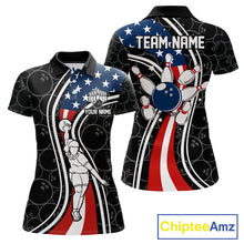 Load image into Gallery viewer, Black camo Retro bowling shirts for Women Custom American flag patriotic team bowling jerseys NQS11431