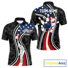 Load image into Gallery viewer, Black camo Retro bowling shirts for Men Custom American flag patriotic team bowling jerseys NQS11431