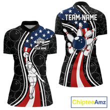 Load image into Gallery viewer, Black camo Retro bowling shirts for Women Custom American flag patriotic team bowling jerseys NQS11431