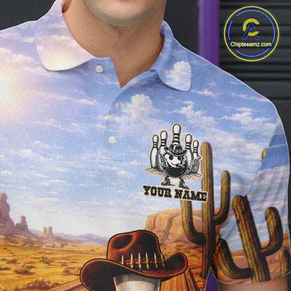 Funny desert Bowling Cowboy gun Bowling Polo, 1/4 zip shirts Custom bowling team jerseys NQS11434