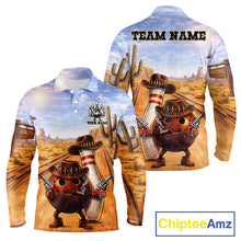 Load image into Gallery viewer, Funny desert Bowling Cowboy gun Bowling Polo, 1/4 zip shirts Custom bowling team jerseys NQS11434