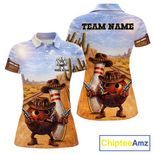 Load image into Gallery viewer, Funny desert Bowling Cowboy gun Bowling Polo, 1/4 zip shirts for Women Custom bowling team jerseys NQS11434