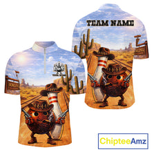 Load image into Gallery viewer, Funny desert Bowling Cowboy gun Bowling Polo, 1/4 zip shirts Custom bowling team jerseys NQS11434