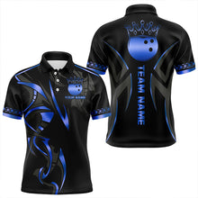 Load image into Gallery viewer, Black and Blue crown Bowling ball Polo, Quarter Zip Shirts for Men Custom Bowling Team jerseys NQS9503