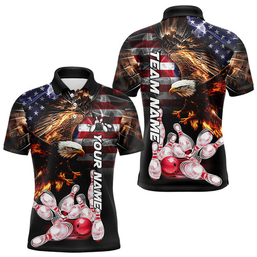 Smoke American Flag Eagle Flame Bowling Shirts for Men Custom patriotic Team Bowling jerseys NQS9504