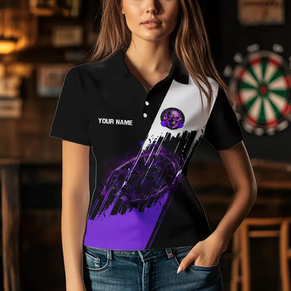 Black and Purple Skull reaper Dart jerseys Polo, 1/4 Zip Shirt for Women Custom Darts Team shirts NQS9509