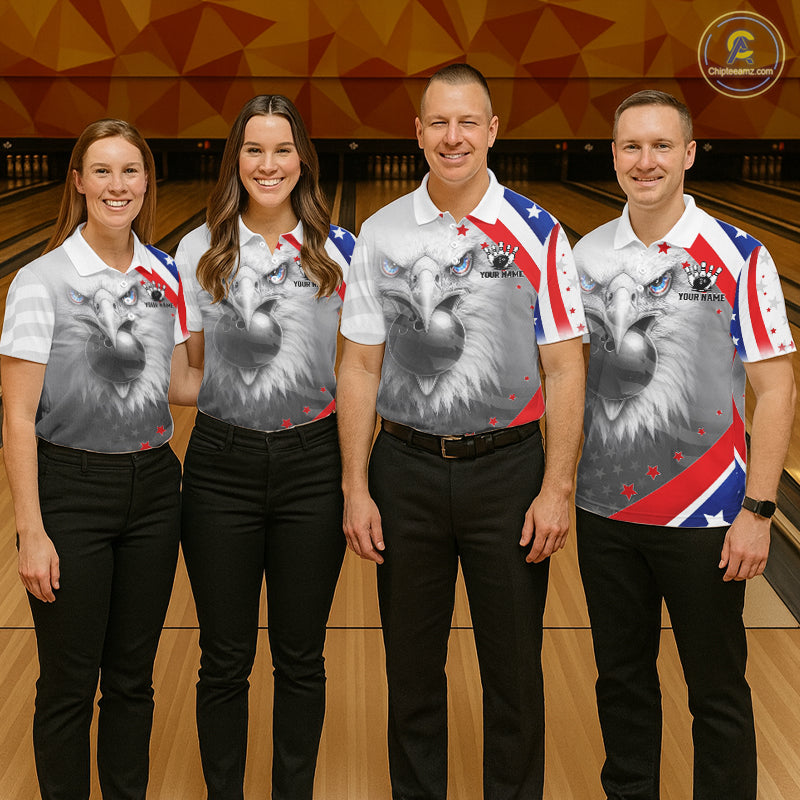 Red, White and Blue US Flag Eagle Bowling Shirts For Men Custom Patriotic Team Bowling Jersey NQS11632
