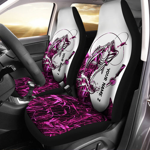 Bass Fishing pink camo Customize 3D car Seat Covers lovers Set of 2, car accessories, fishing gifts NQS1628