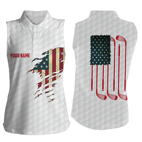 Womens sleeveless polo shirt American flag patriot vintage flag golf clubs golf shirt women NQS7806