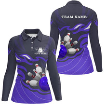 Load image into Gallery viewer, Women polo, quarter zip bowling shirts Custom bowling ball and pins team league jerseys | Purple NQS7808