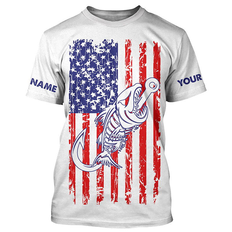 American flag fishing Fish hook skull Custom mens patriotic long sleeve sun protection fishing shirts NQS5934