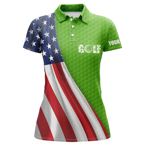 American flag green golf ball skin Womens golf polo shirts custom name patriotic golf tops for women NQS6124