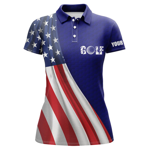 American flag blue golf ball skin Womens golf polo shirts custom name patriotic golf tops for women NQS6125