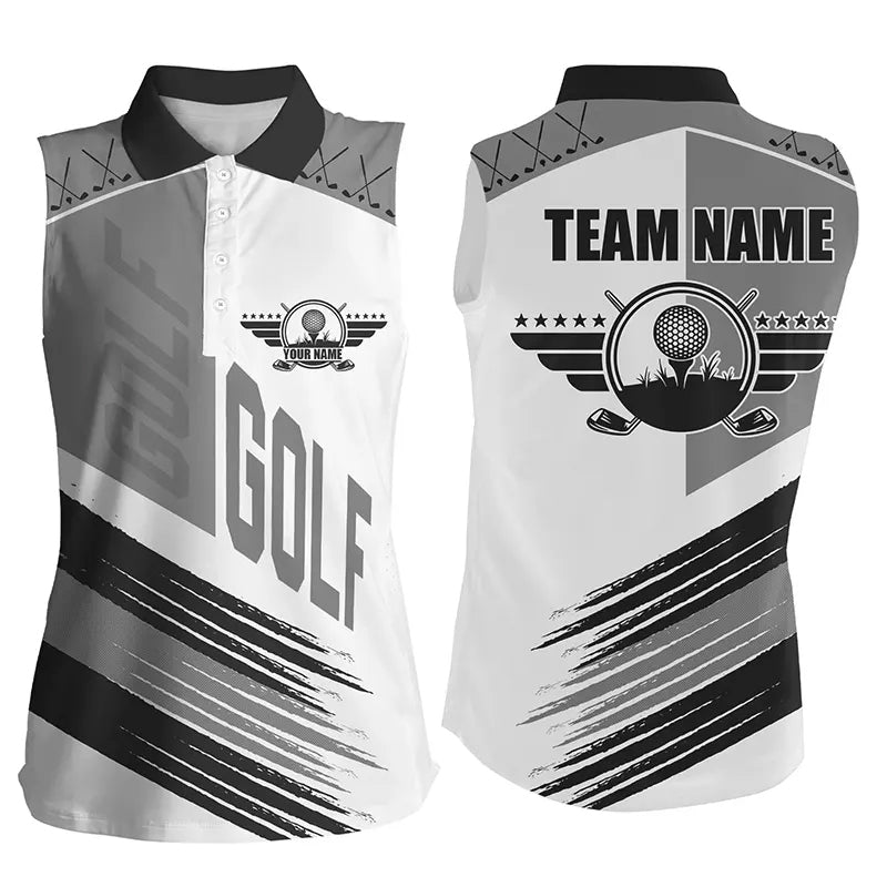 Black and white golf clubs Women sleeveless polo shirt custom team golf shirts, golf attire for ladies NQS8684