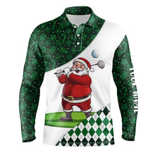 Load image into Gallery viewer, Green Christmas argyle pattern Funny Santa Golfer custom Mens golf polo shirts mens golf top NQS8688