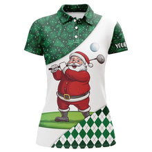 Load image into Gallery viewer, Green Christmas argyle pattern Funny Santa Golfer custom Women golf polo shirts ladies golf clothes NQS8688