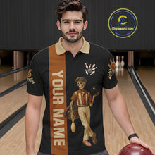 Load image into Gallery viewer, Black and Brown Skull Retro Bowling Polo, Quarter Zip Shirts For Men Custom Team Bowling Jersey NQS10859