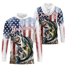 Load image into Gallery viewer, Largemouth Bass Fishing American Flag UV Protection Fishing Shirt Custom Patriotic Bass Fishing Jersey NQS9160